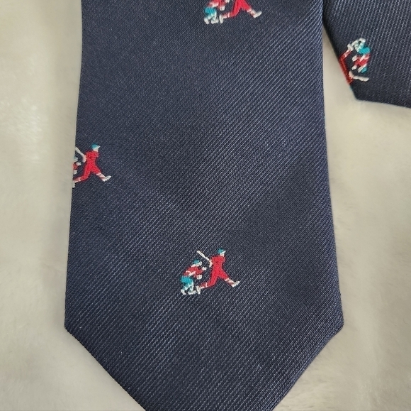 Lands' End Direct Merchants Silk Navy Blue Baseball Player Catcher Necktie Tie - Picture 6 of 11